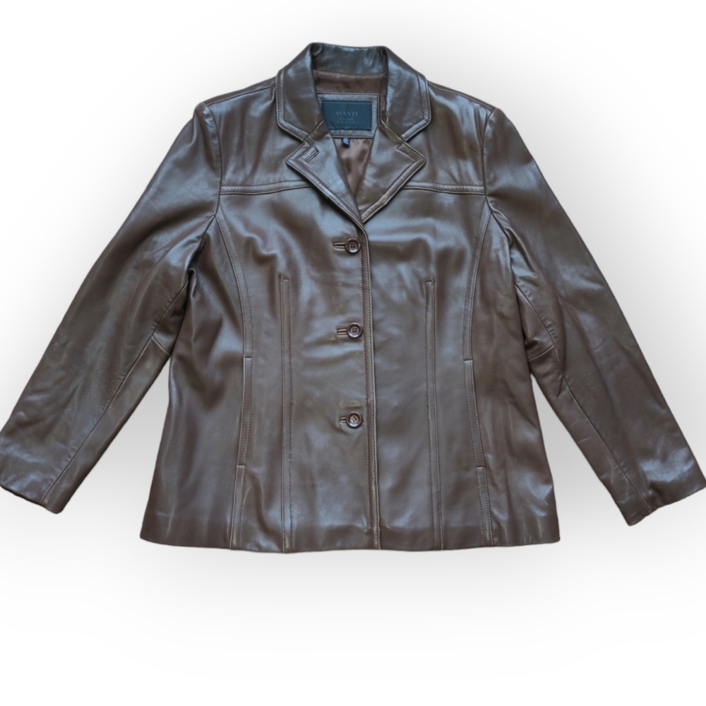 Avanti New York Brown Leather Jacket Women's 1X Has Some Wear